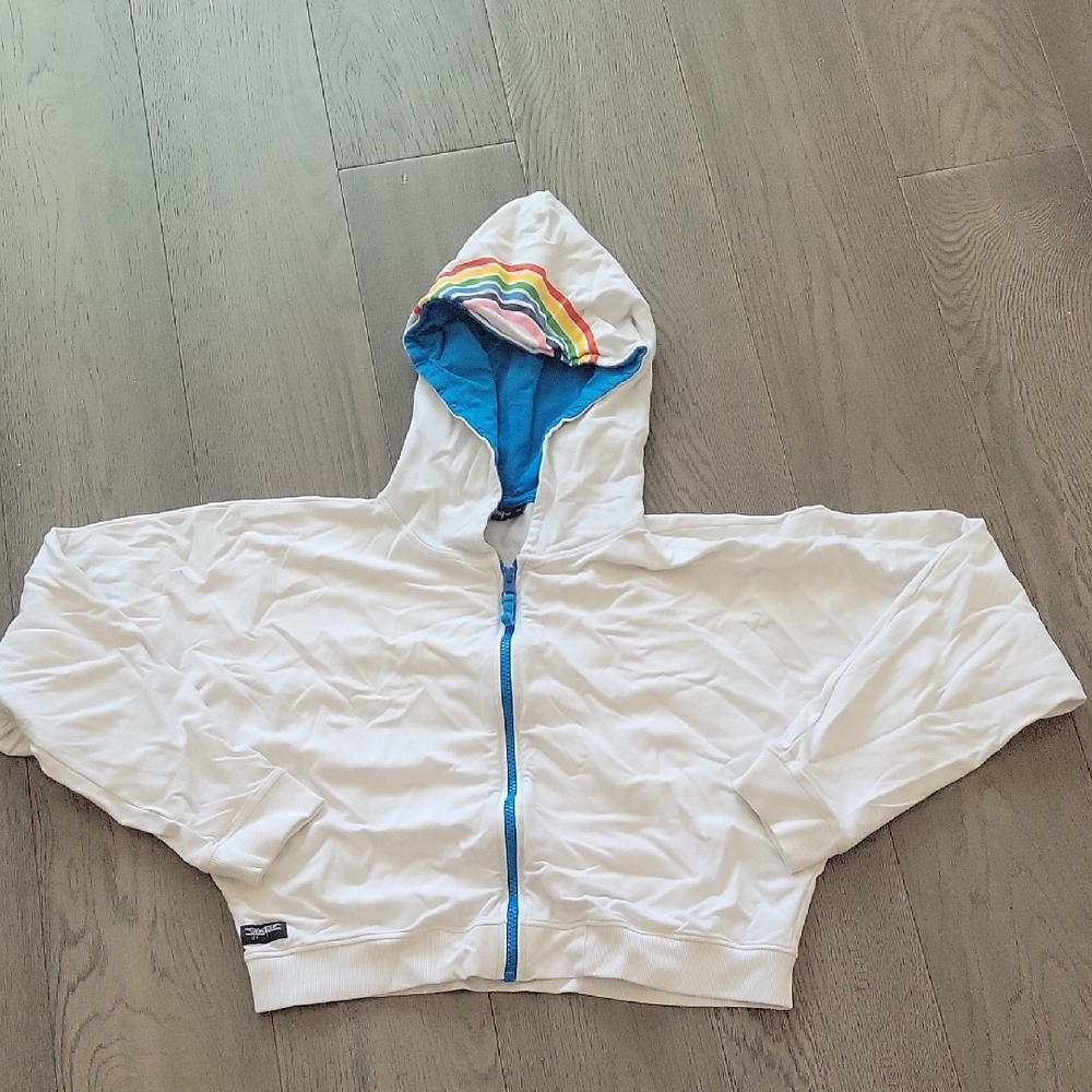 White Hooded Jacket For Kids with Rainbow Trim